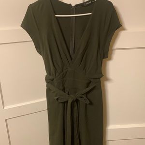 Olive green dress, wrap tie waist